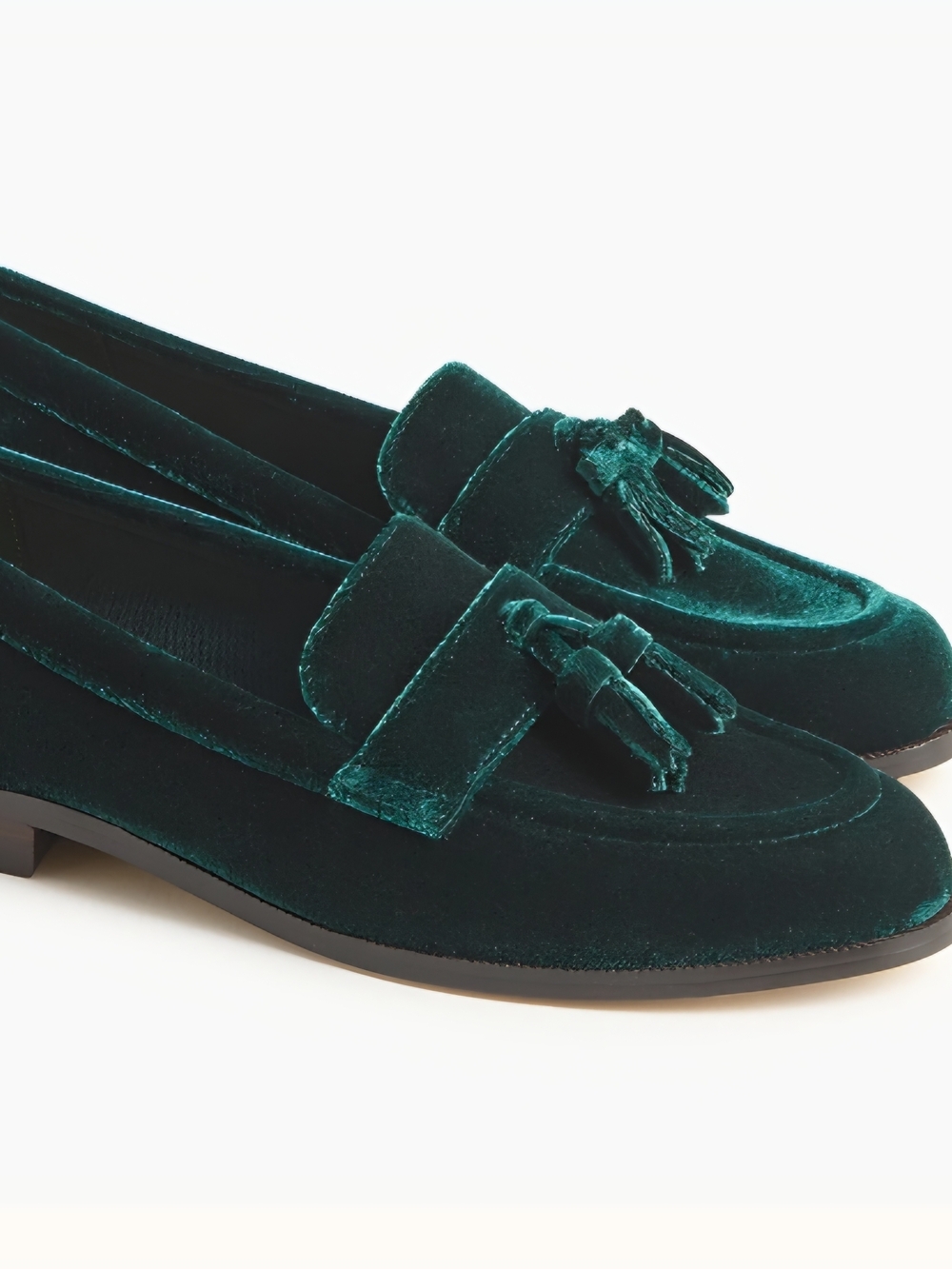 J. Crew Women's Deep Emerald Velvet Tassel Loafers - Picture 2 of 3